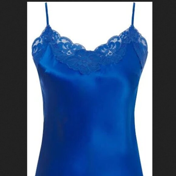 NWOT Gold Hawk Y2K Floral Lace Trim 100% Silk Cami True Blue Size L - Picture 5 of 5